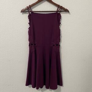 Free People Dress Womens Size S Mini Skater Burgundy Fit and Flare Open Back